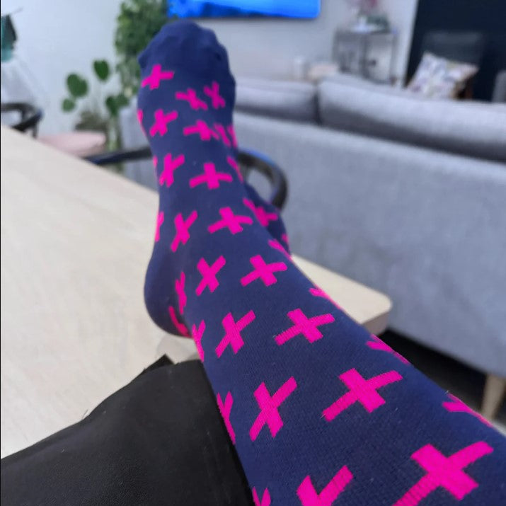 Navy & Pink Cross Pattern Compression Socks