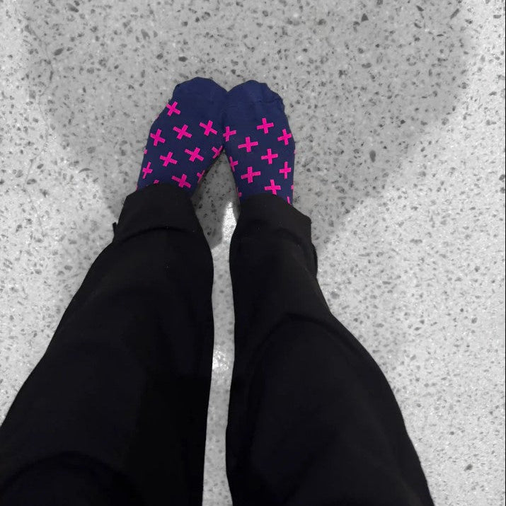 Navy & Pink Cross Pattern Compression Socks