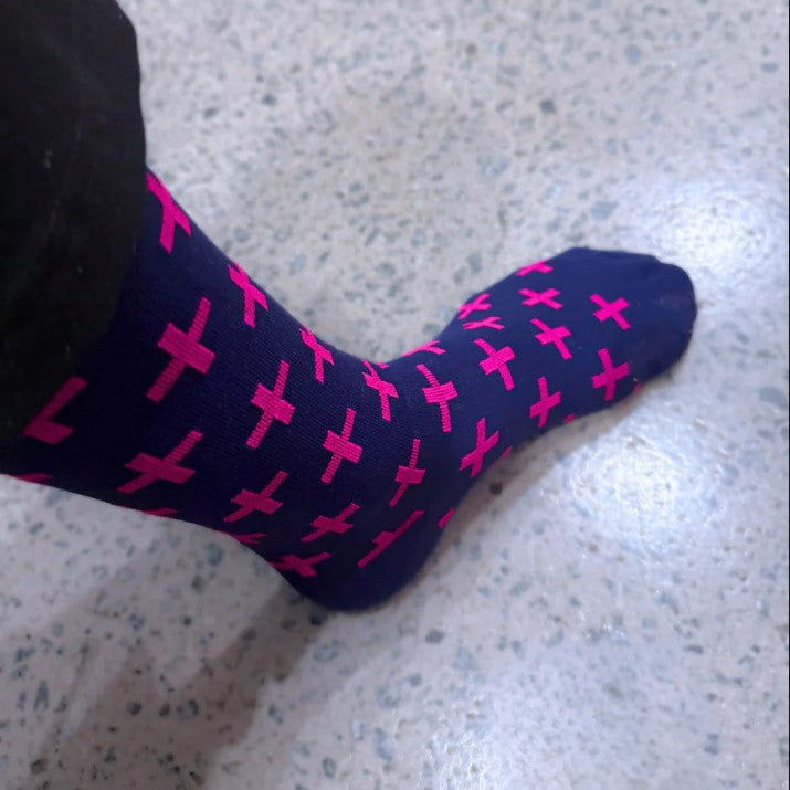 Navy & Pink Cross Pattern Compression Socks
