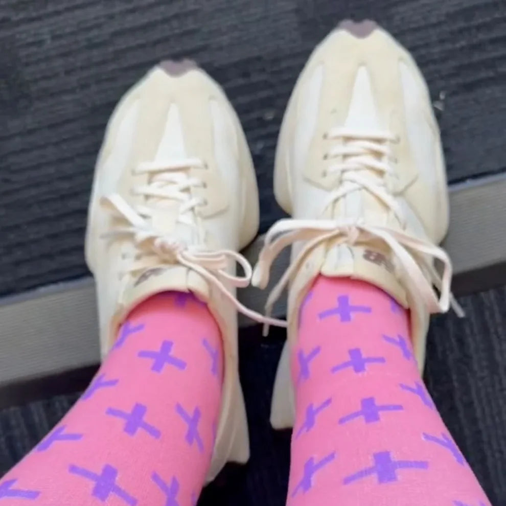 Pink & Purple Cross Pattern Compression Socks