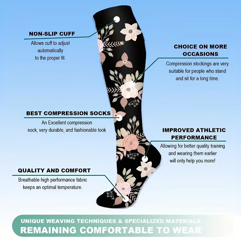 Floral Compression Socks – Comfortable & Stylish Leg Support